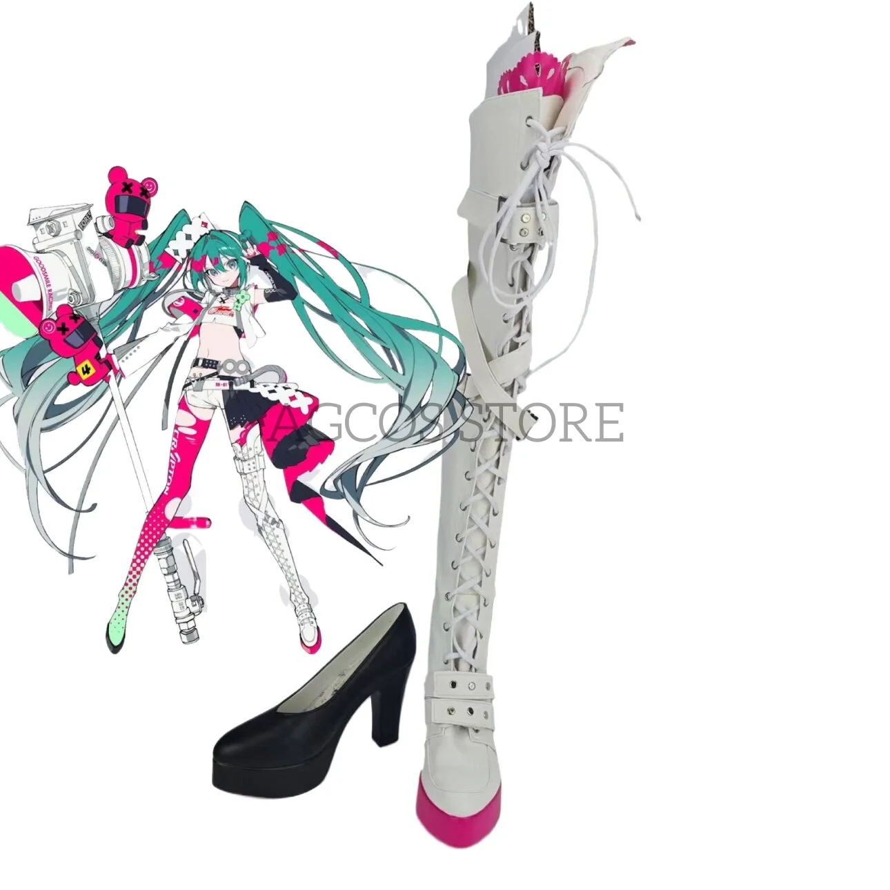 AGCOS Racing Mikuu Cosplay Shoes Anime Mikku Cosplay Boots Shoes
