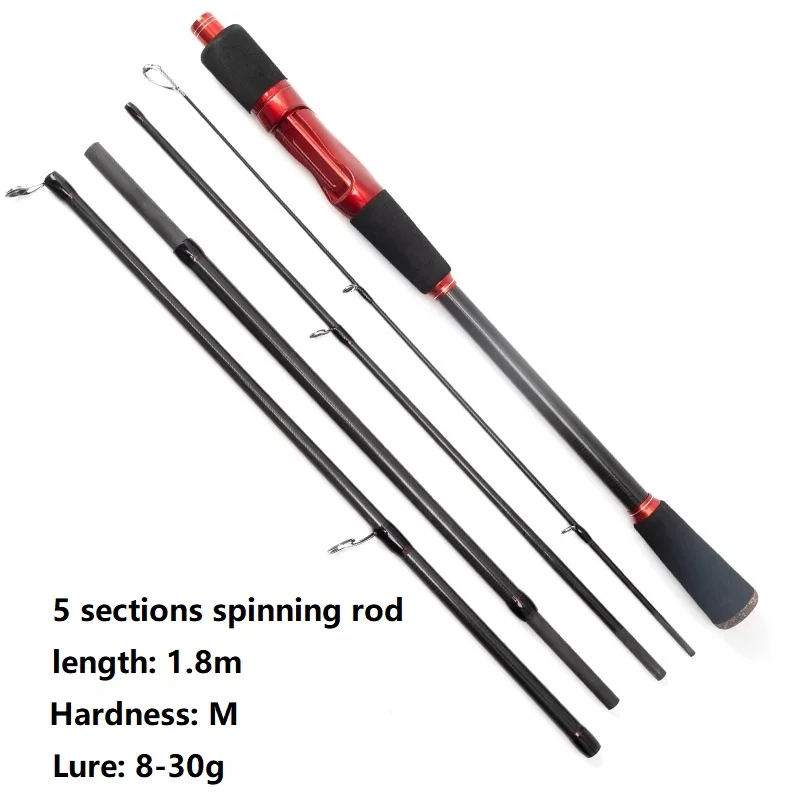 Kawa Fishing Carbon Rod 5 Sections Middle Hard Fast Action 1.8m Shrink Length 44cm 124g With Box Portable Korea Ring EVA Handle