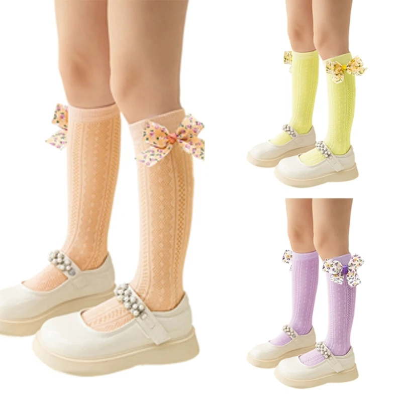 2024 Spring Summer Girls Socks Infants In Tube Socks Fashionable Bowknot Decors Over Knee Length Srockings for Daily