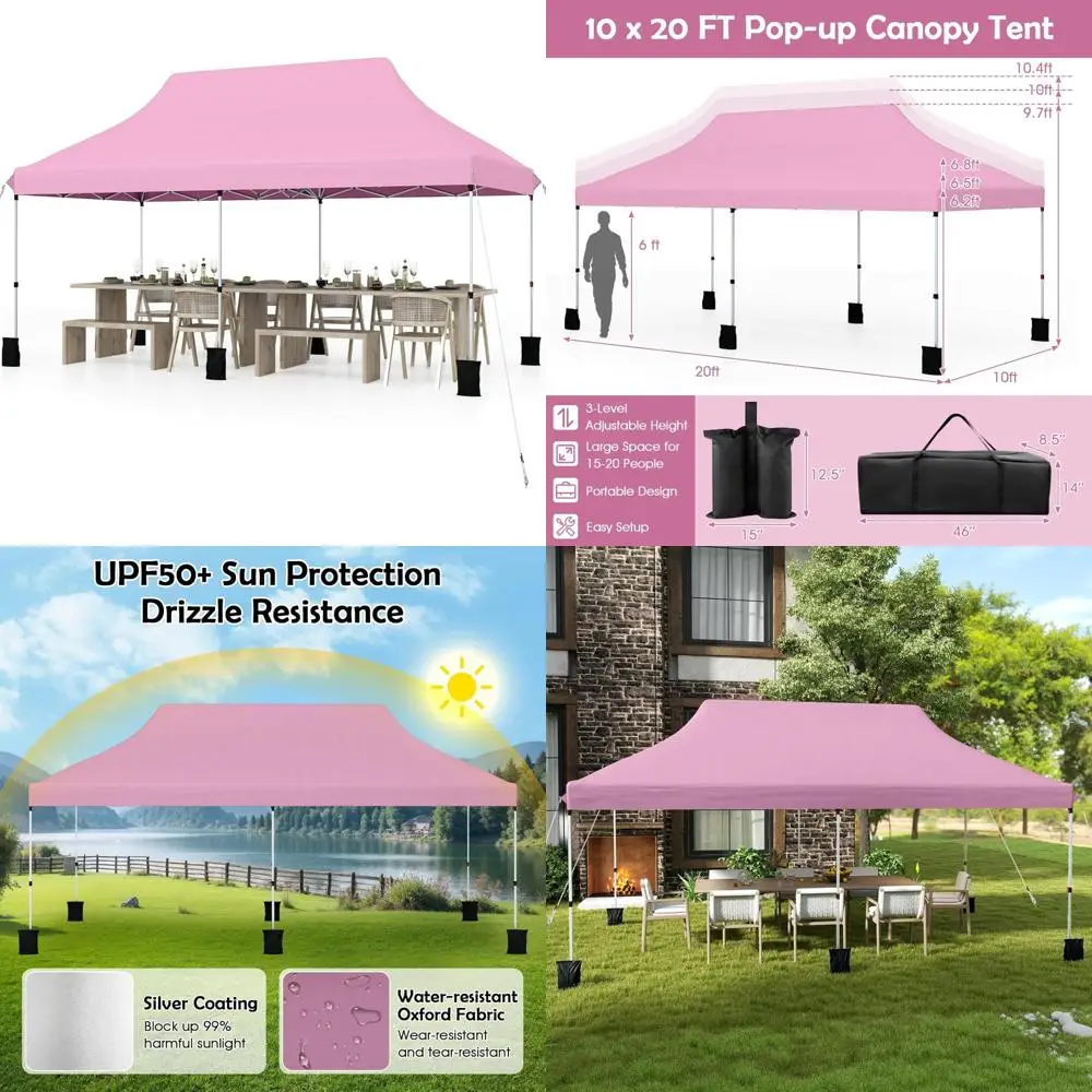 خيمة محمولة بمظلة خارجية، إعداد فوري 10 × 20 قدمًا، عامل حماية من الأشعة فوق البنفسجية 50+، مع 6 أكياس رمل، و12 حصصًا و6 حبال، مثالية للأحداث والظل