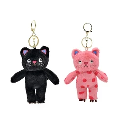 652F Speechless Cat Keychain Plush Mysterious Black Cat Doll Toy Keyring Bag Charm Backpack Decor Car Keys Holder for Couple