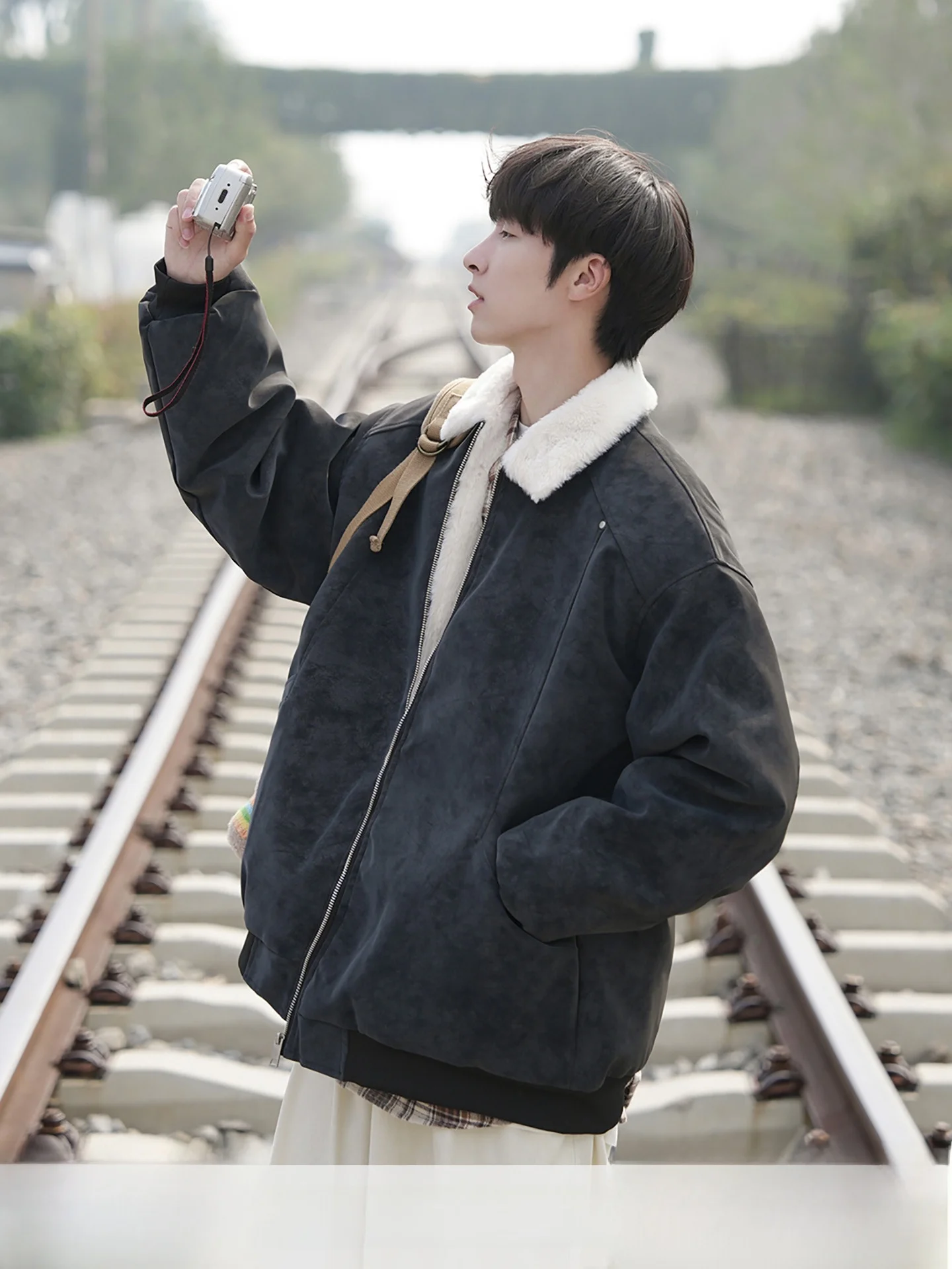 

Зимняя мужская куртка на подкладке Thiened Fce, художественная бархатная хлопковая рабочая одежда с изображением ягненка, теплое длинное пальто на молнии све