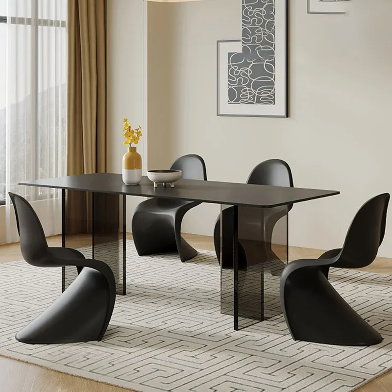 

Acrylic Rock Plate Dining Table Pure Black Light Luxury Modern Simple Hanging Rectangular Suspended Table Comedor Furnitures