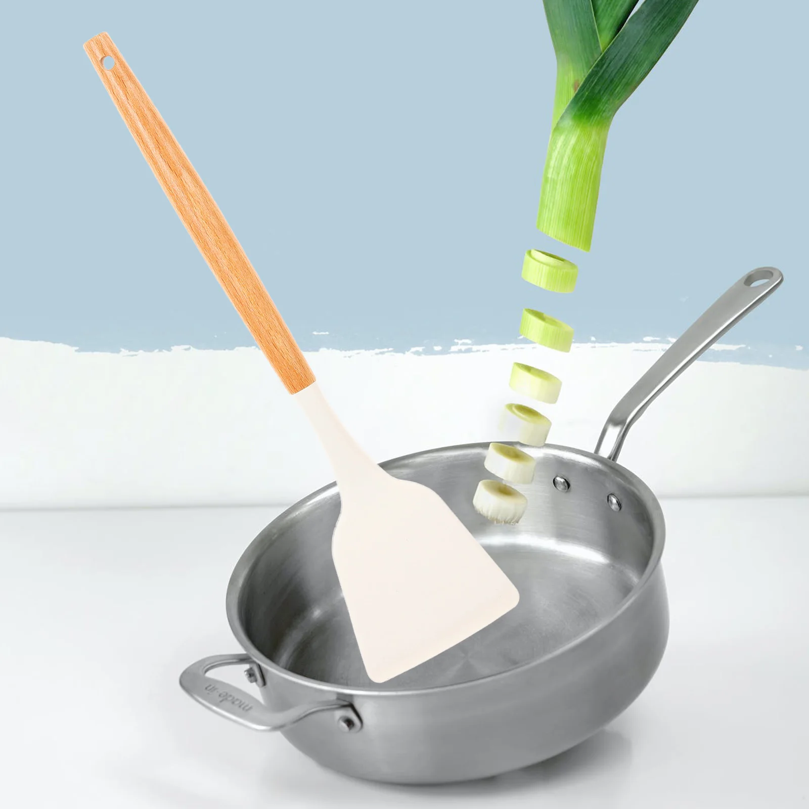 

2pcs White Wood Handle Silicone Spatula Set Nonstick Kitchen Cooking Utensils Food Grade Soft Anti Scratch Wok Tools