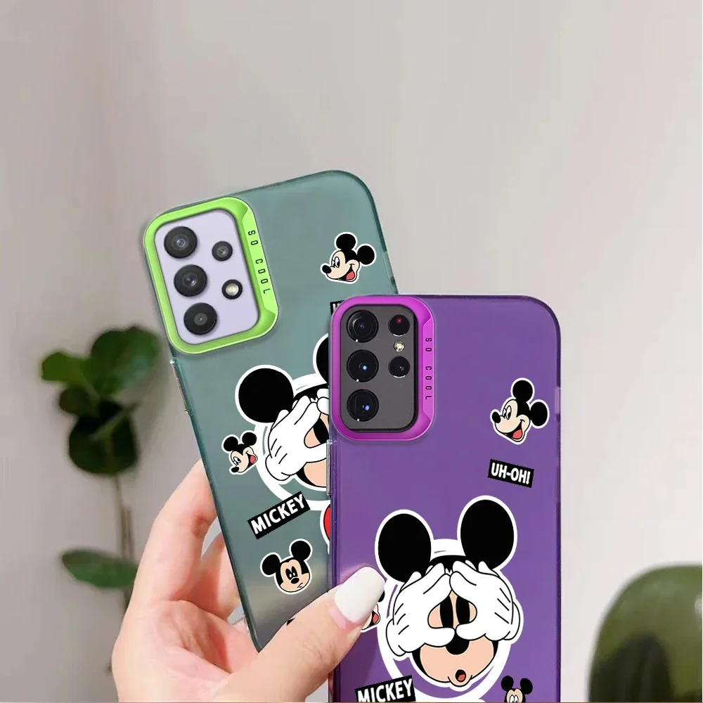 MINISO Cute M-Mickey Mouse Laser Phone Case for Samsung S24 23 22 ULTRA A25 33 32 34 S PLUS IMD Shockproof Silicone Coque