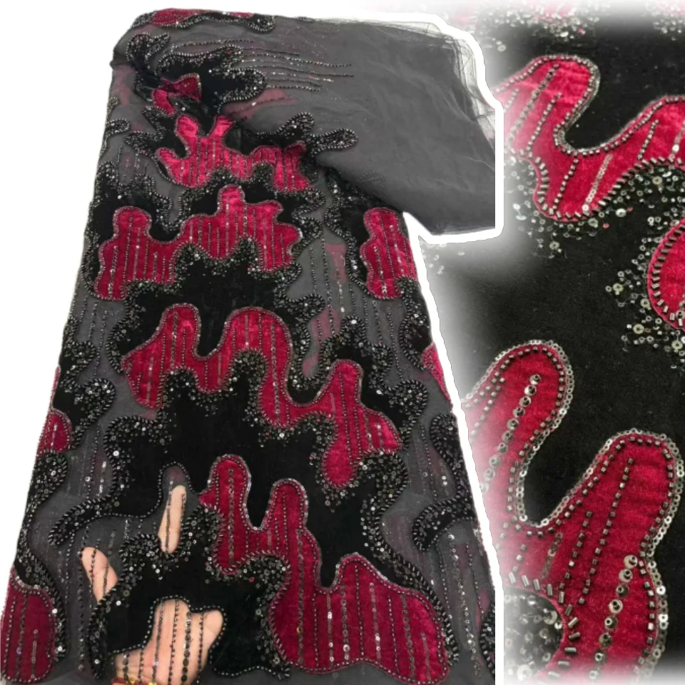 

5 ярдов нигерийской бархатной кружевной ткани, африканская кружевная ткань, 2025 г., высококачественный кружевной материал, вышитый французский швейный материал CC1573