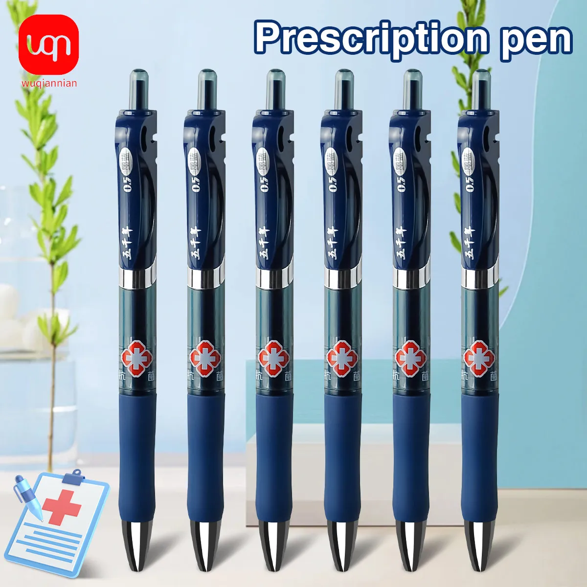 

WQN-3/6/12PCS Press-Type Blue Gel Pen, 0.5mm Nib, Blue Ink Prescription Pen, School And Office Supplies