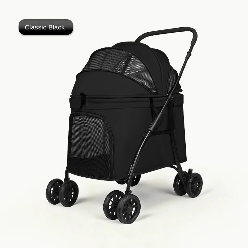 Medium-sized Double Pet Stroller Foldable Dog Carrier for Outings Lightweight Compact Metal Suitable for Cats and Corgis