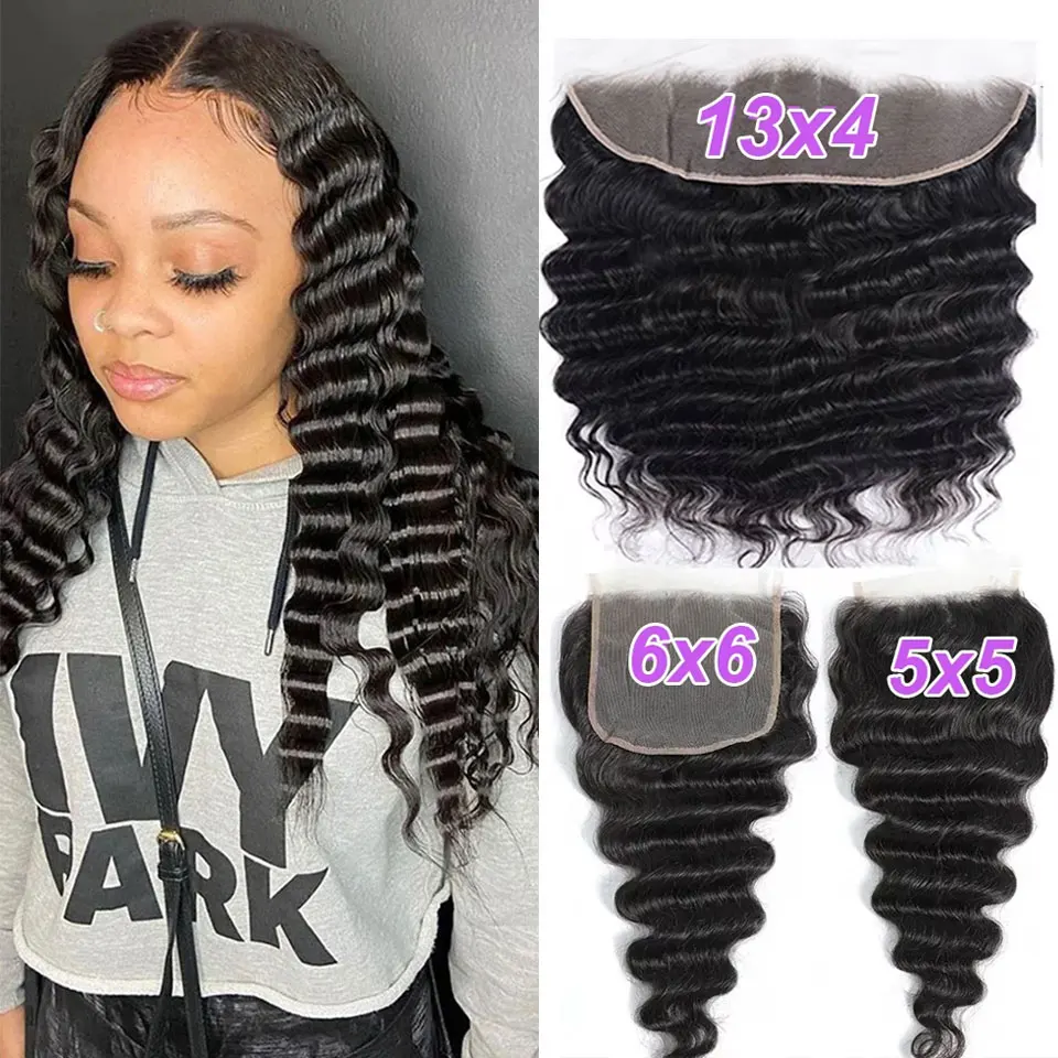 

Прозрачный кружевной фронтальный топик из натуральных волос с глубокой волной, 4x4, 13x4, HD кружевной топик и фронтальный топик, предварительно выщипанные, необработанные волосы, 5x5, 6x6, топик-заколка