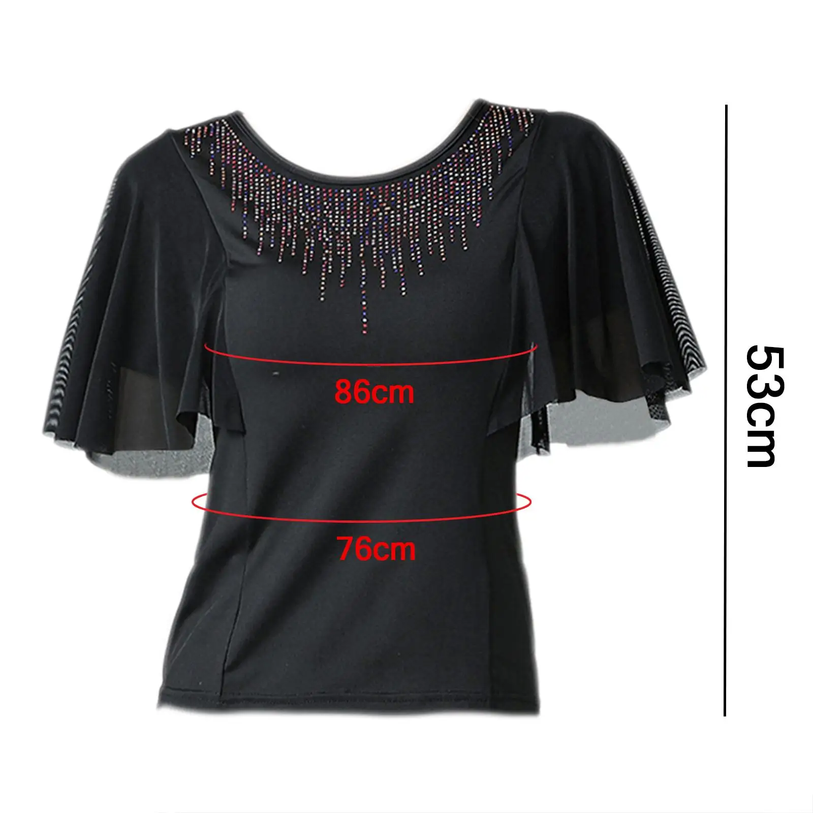 Women Ballroom Dance Tops Sleeves Colorful Rhinestones Neckline Modern Blouses