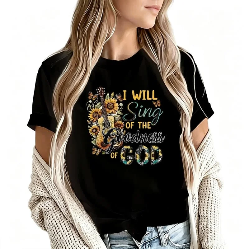I Will Praise the Goodness of God Women's T-Shirt 100% Cotton Funny Graphic Short Sleeve Tee Novelty Shirt Casual Crew Neck Top S-5Xl