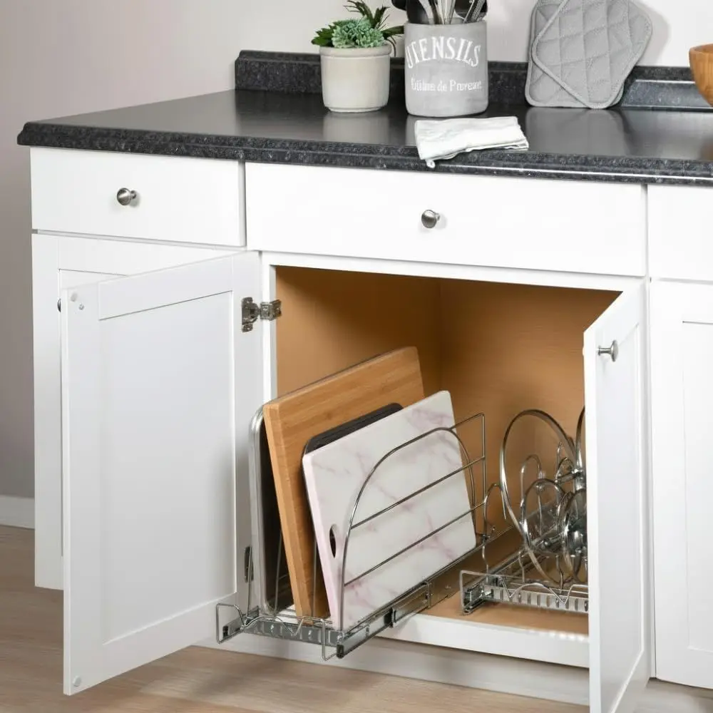 منظم كروم عالي التحمل قابل للتعديل لأدوات الخبز وألواح القطع والصواني - يناسب الخزائن الضيقة، 12.5 عرض × 21 عمق × 11 ساعة #3