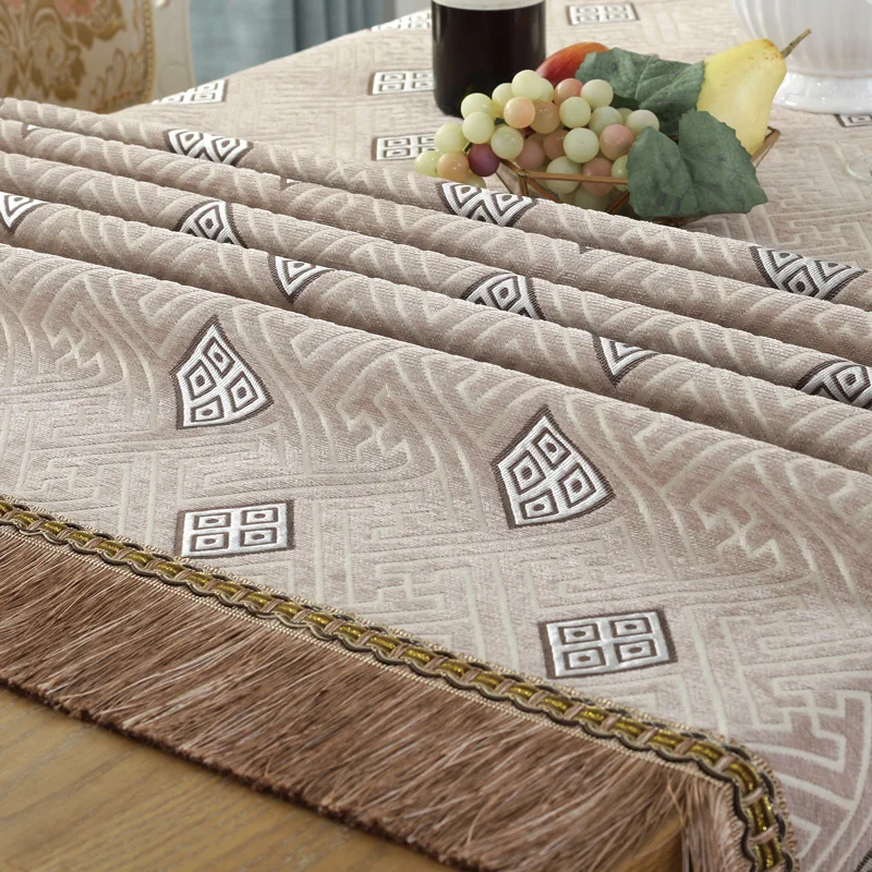 Luxury Retro Dinning Tablecloth with Tassel Embroidery Table Cover Flower Elegant Table Cloth Decoration Living Room