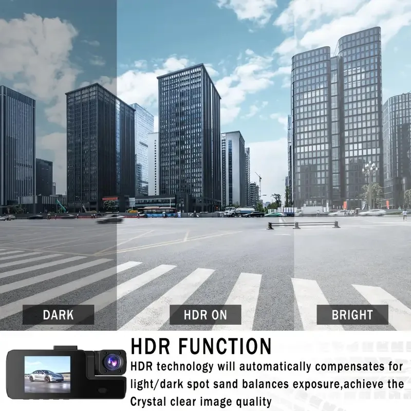 Registratore per auto a tripla lente HD 1080P con visione notturna, 170 °   Ampio angolo, vista anteriore/interno/posteriore, monitor di parcheggio 24 ore, loop Reco