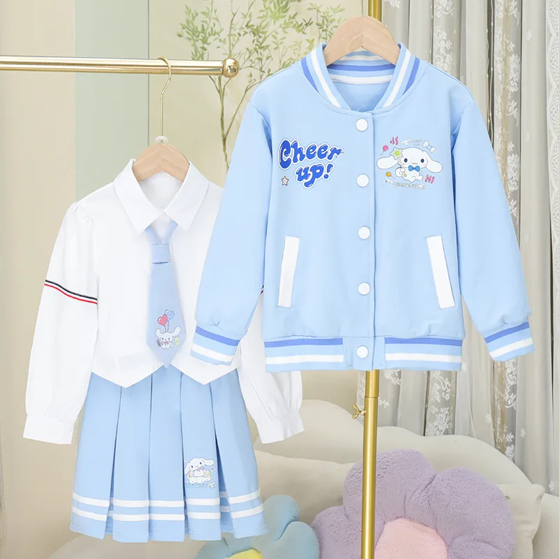 Suit Sanrio Cinnamoroll Girls Shirt Skirt Jacket Autumn Sweet Cartoon Anime Children Set Jk Pleated Skirt Lovely Clothes Gift