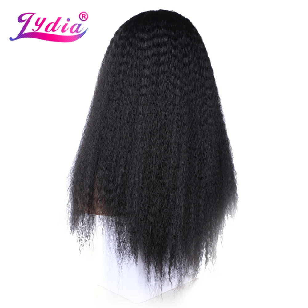 Lydia Long Kinky Curly Synthetic Hair V Part Wigs For African American Women Black 1B# 22Inch Kanekalon Afro Wig 56CM