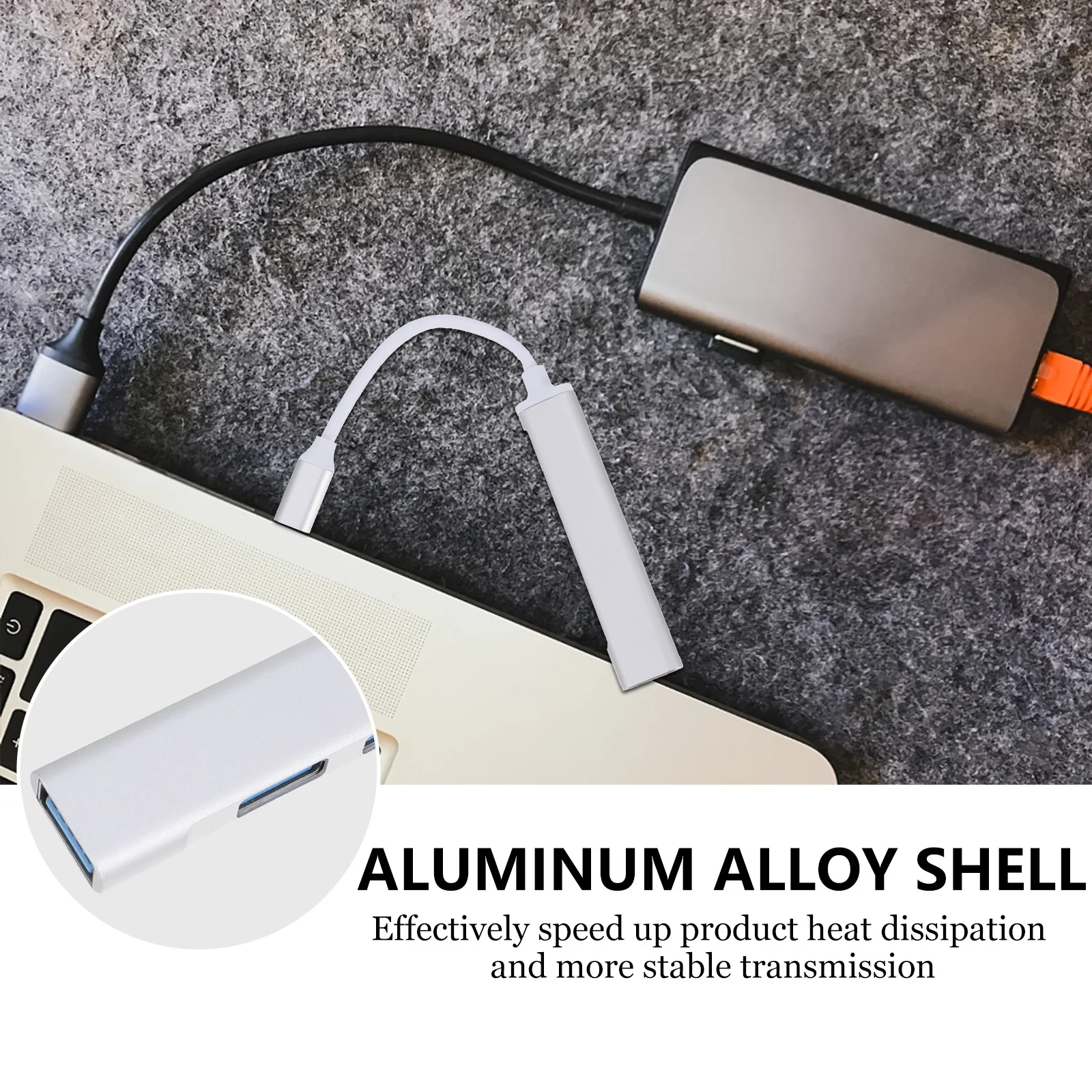 USB Type-C 4-poorts datahub Aluminiumlegering Duurzame laptoptelefoonadapter Plug and Play Multifunctionele uitbreidingsoverdracht USB 3.0