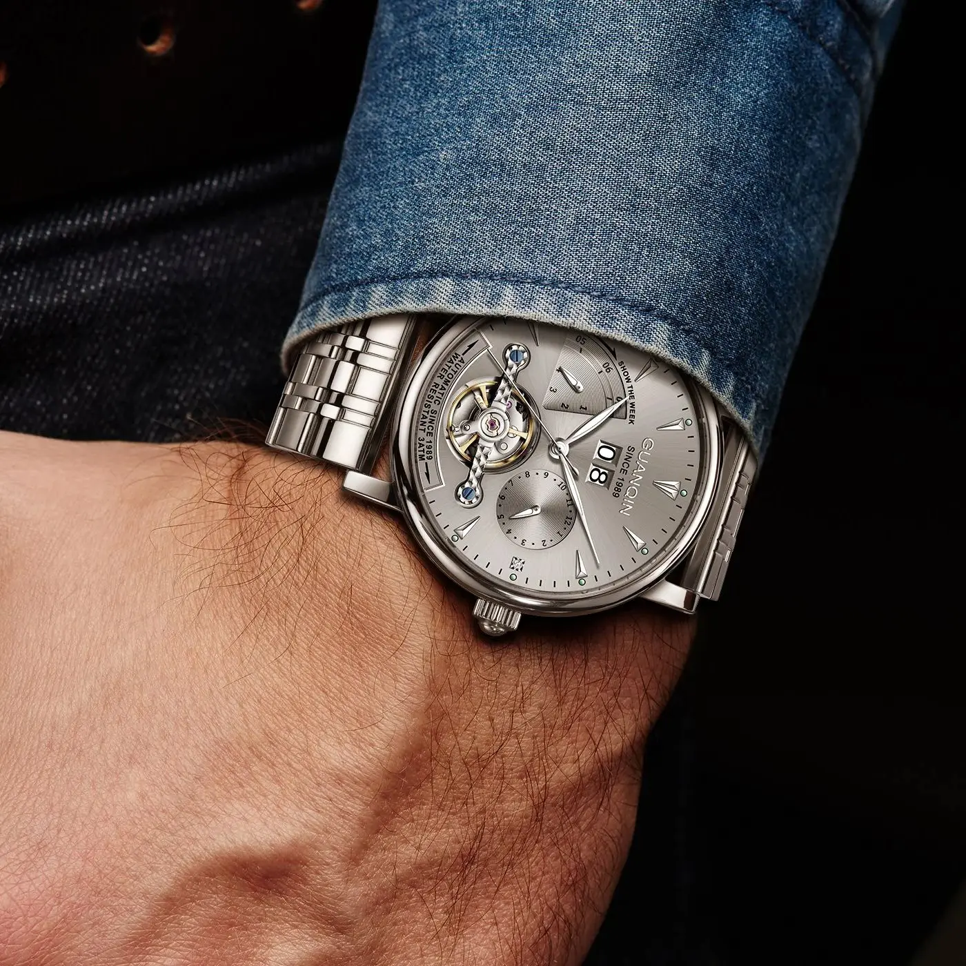 GUANQIN Automatic Mechanical Watch Men Sport Military Fashion Luxury Bussiness Watch Skeleton Tourbillon Wactches For Men