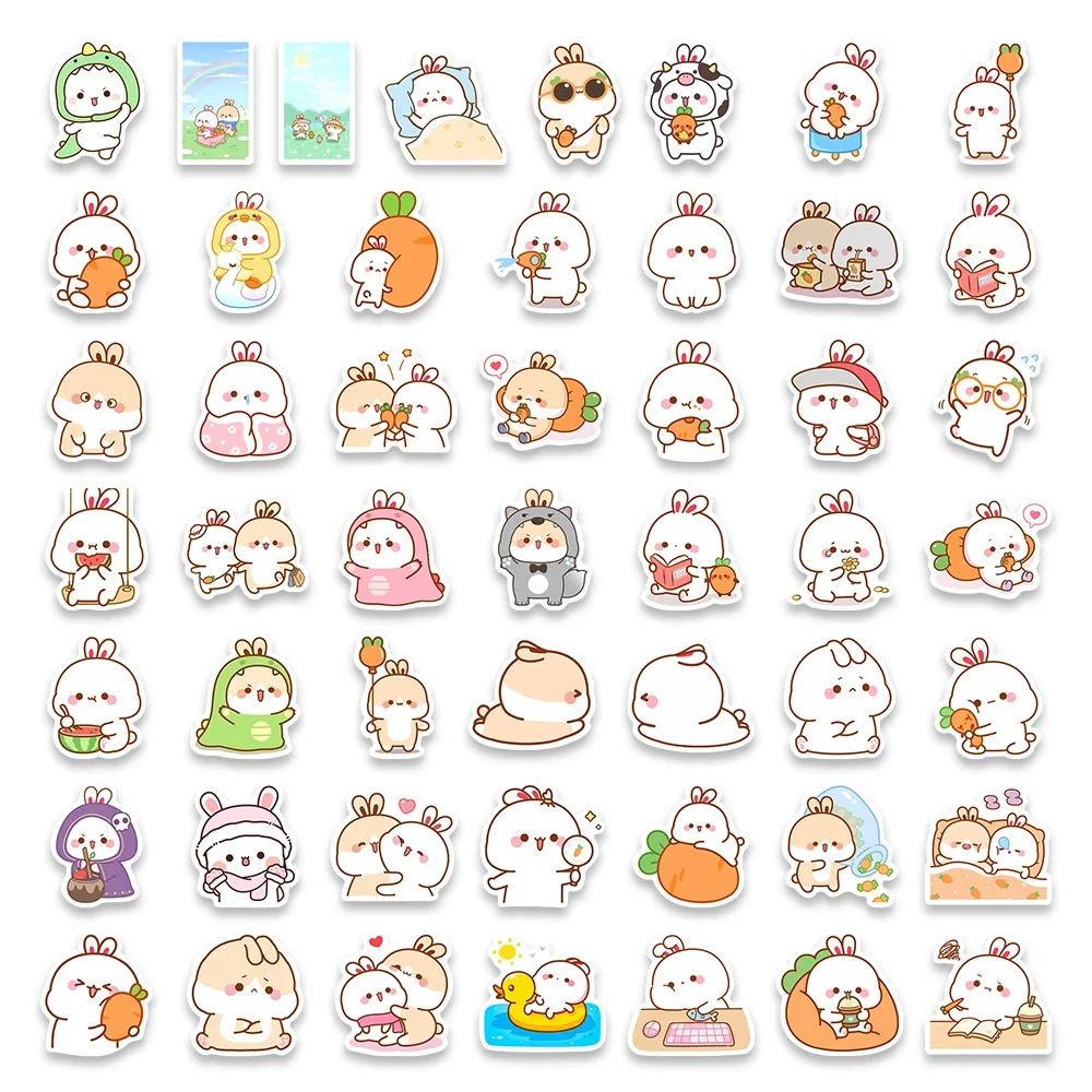 Kawaii Rabbit Couple Stickers Cute Bunny Animal DIY Toy Gift Graffiti Decal for Phone Luggage Laptop Scrapbook Waterproof