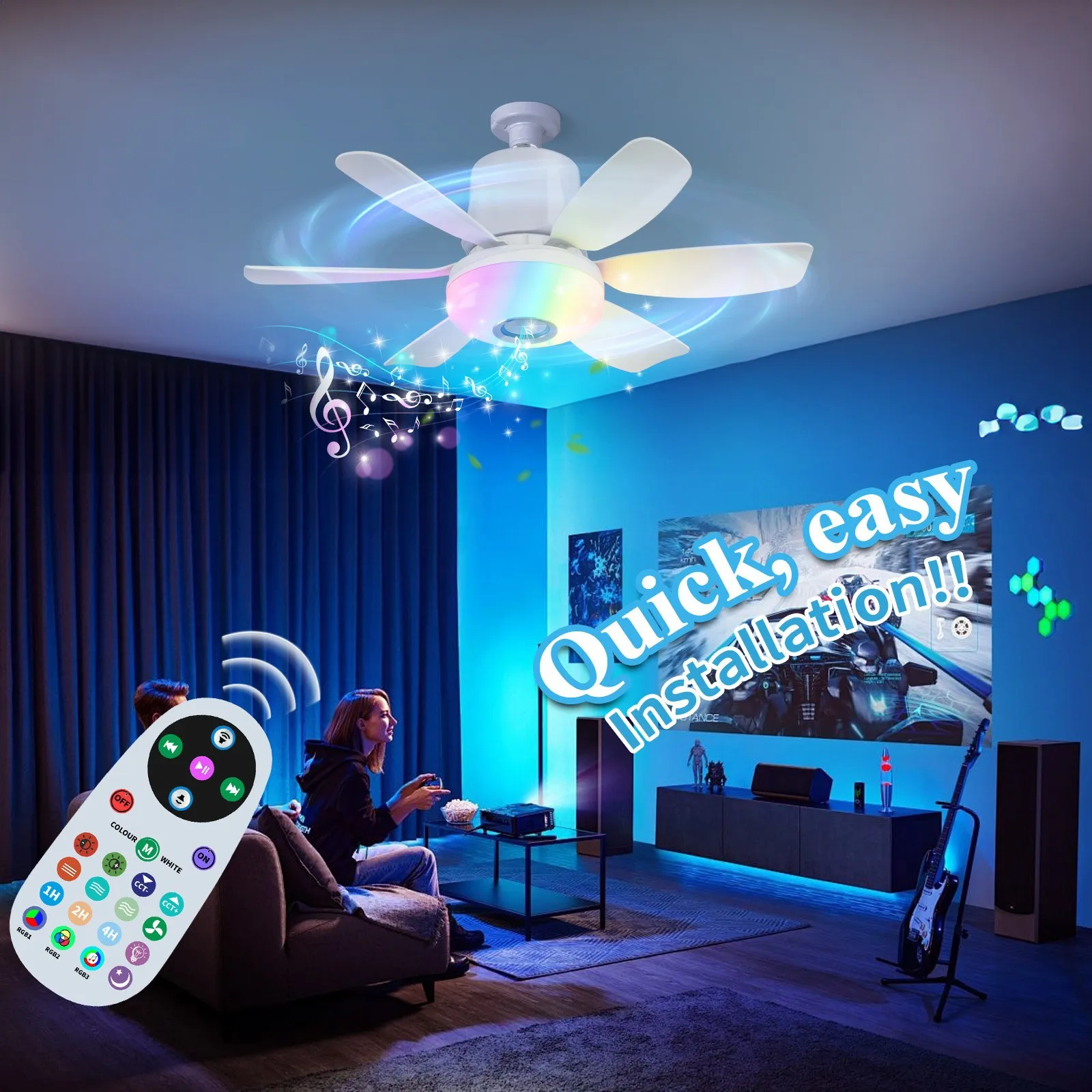 LED Fan Light, Ceiling Fan Lamp Lighting Fixture for Bedroom Dining Room