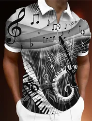 Men T-Shirt Zip Polo Men's Tops Golf Graphic Prints Music Notes Light Short Sleeves Zipper Print Clothing Apparel Fashion Casual