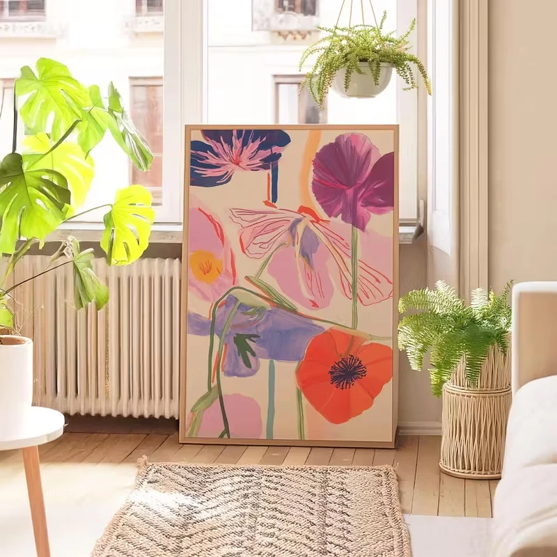 Retro Floral Abstract Plant Canvas Wall Art with Colorful Wildflower Prints Suitable Bedroom Living Room Kitchen Home Decoration