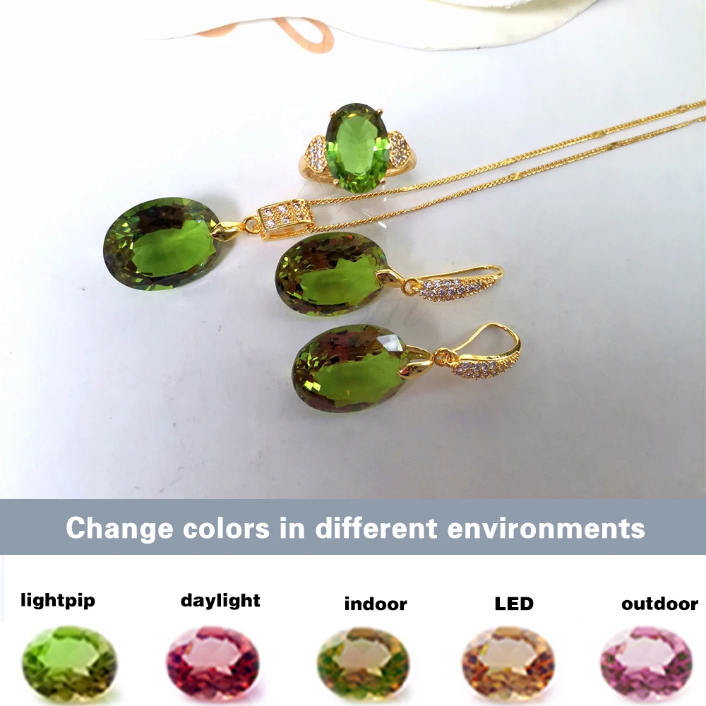 Color Changing Gemstone Sultanite Jewelry Set Spot Oval Ring earrings necklace Jewelry Set elegant for women gifts