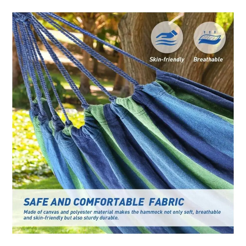 

QF Hammock 2Person Canvas Cotton Portable Camping Hammock, Support 440lbs, Blue