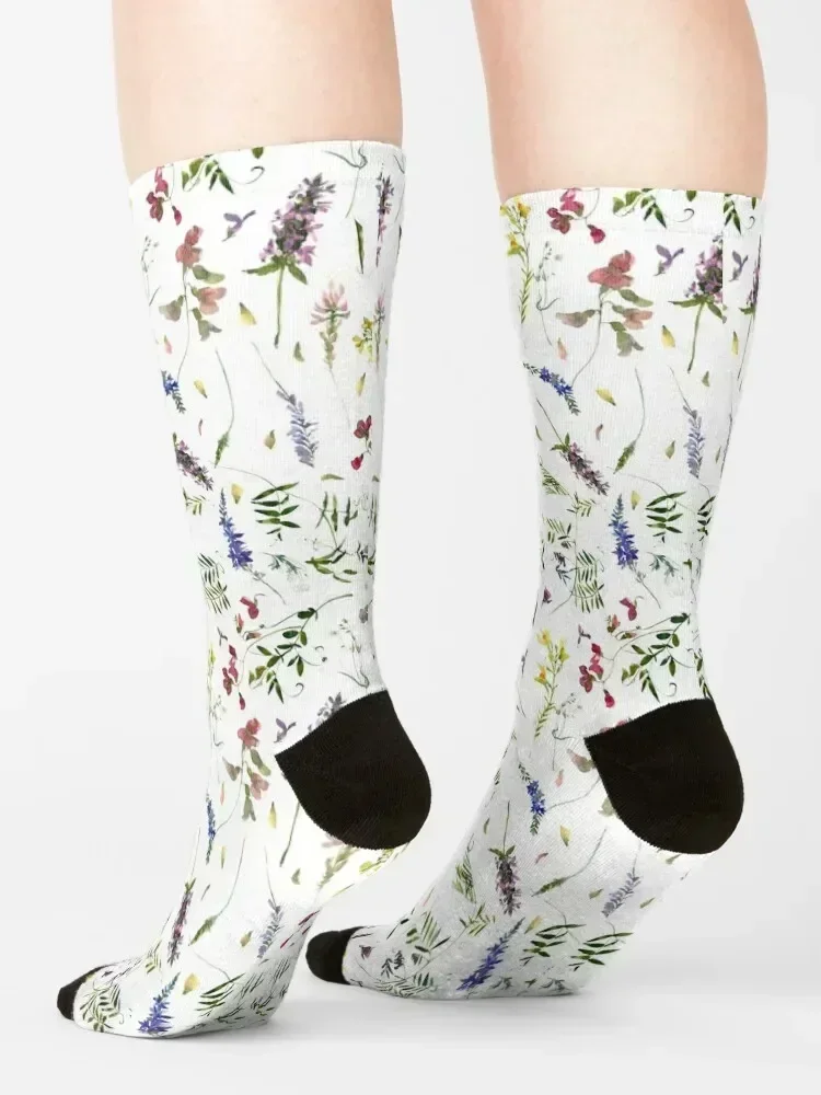Wildflowers And Herbs Socks Stockings man retro bright garter loose Socks Men's Women's