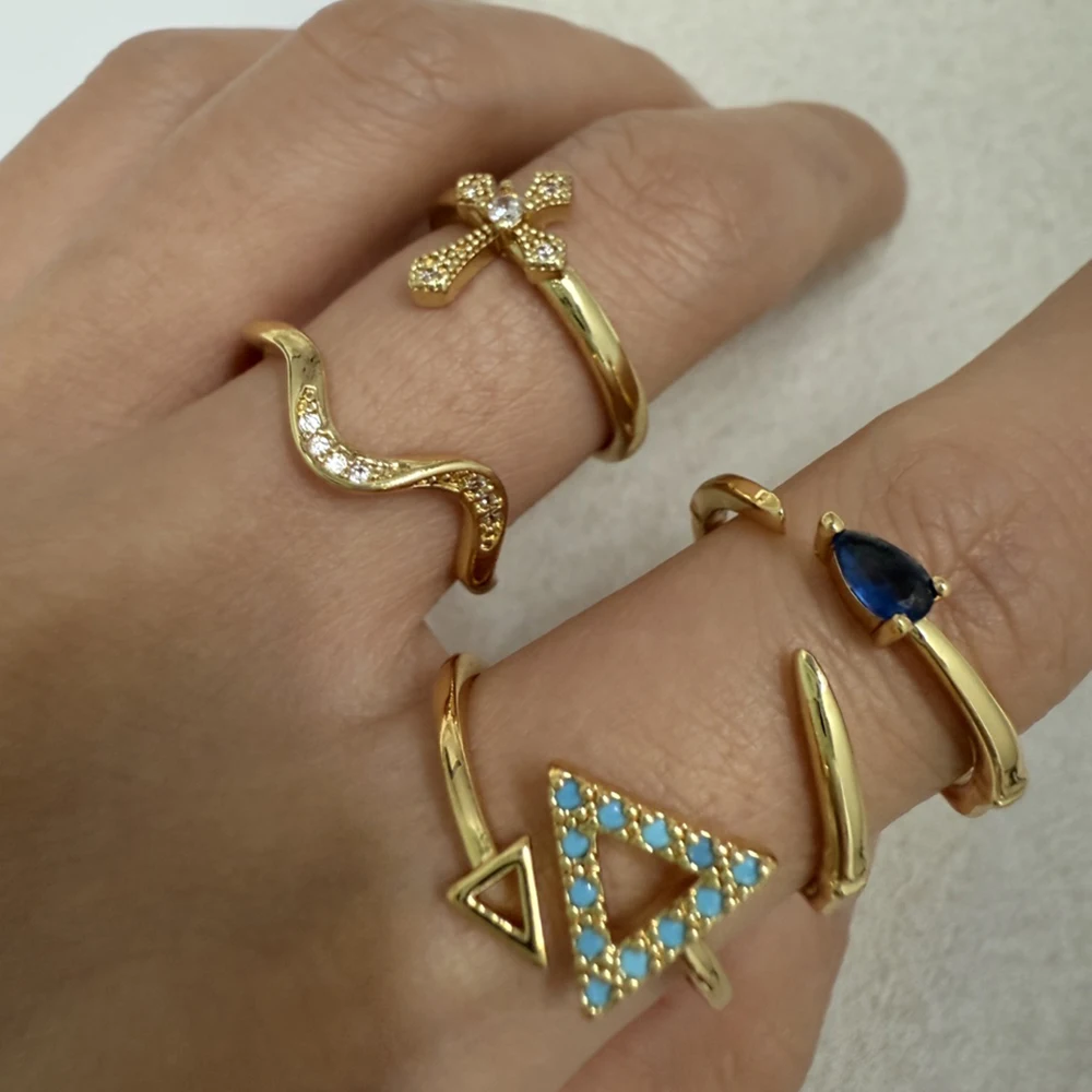زركونيا موجة الدائري للنساء للجنسين الذهب اللون الفولاذ المقاوم للصدأ Anillos شخصية السهم الصليب المفتوحة خواتم مجوهرات مغني الراب الهدايا