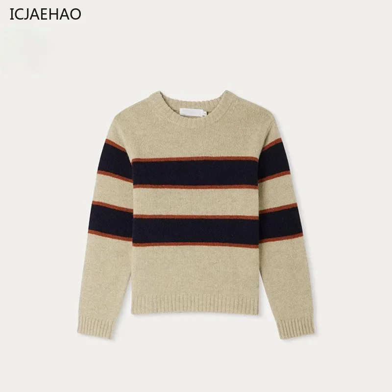 

ICJAEHAO 2024 Kids Boy's Sweater korean Striped Crewneck Long Sleeve Pullover Top Knitwear Autumn Children's Clothing Outerwear