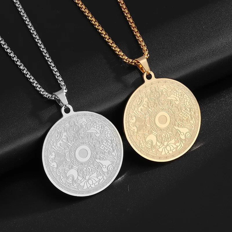 Tribal Hip-Hop Street Religious Kaleidoscope Medal Clavicle Necklace for Men and Women Daily Street Wear Accessories Jewelry