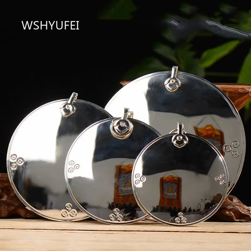 Silver Tibetan Polishing Furnishing Mirror Alloy Handicraft Auspicious Buddhism Gossip Mirror Indoor Altars Hanging Decorative