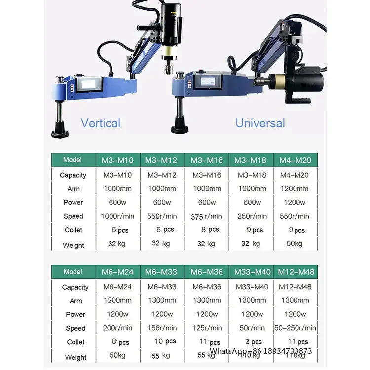 M3-M16 Universal Nut Tapping Threading Machine Portable Auto Vertical Manual Electric Tapping Arm Machine