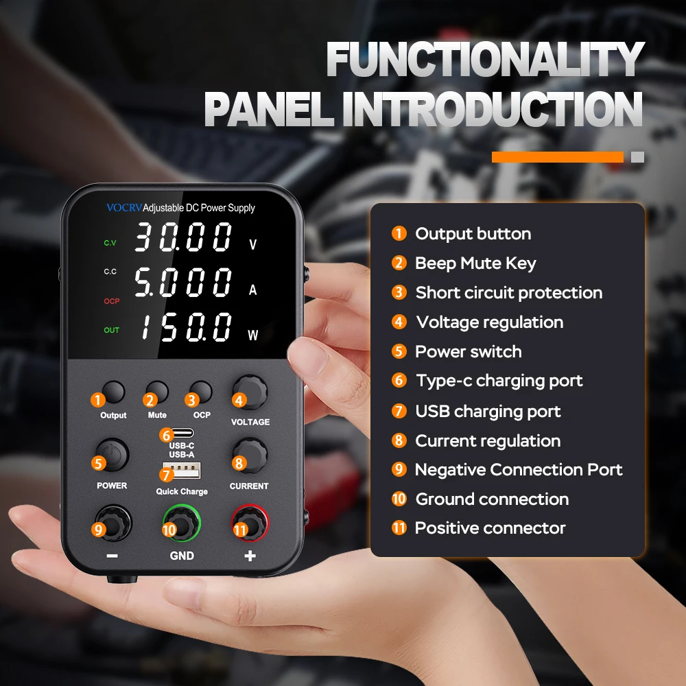 DC Power Supply Variable 30V 10A Bench Power Supply with Encoder Adjustment KnobOutput Adjustable Power Supply