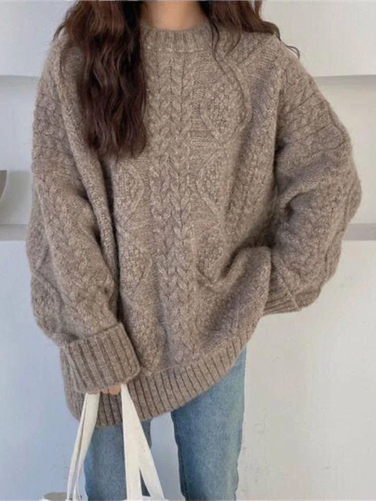 

2024 Autumn/Winter Fashion New Women's Warm Knitted Hoodie Retro Elegant Thick Loose Long Sleeve Commuter Medium Length Sweater