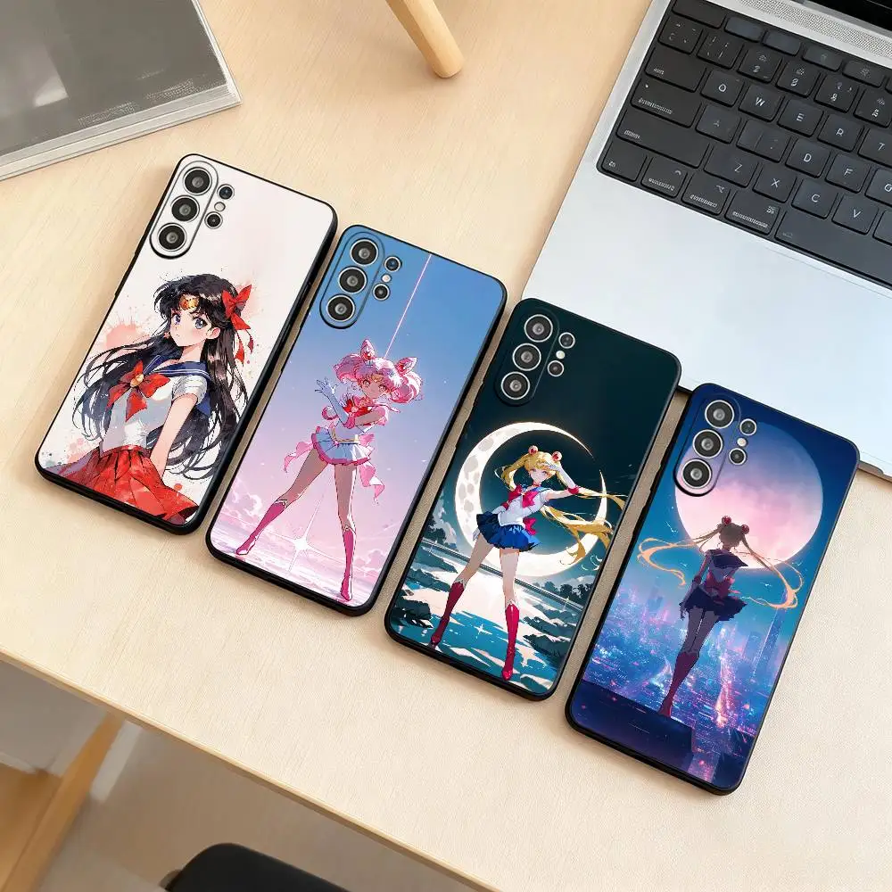 S-Sailor M-Moon  Phone Case For Samsung S25,S24,S21,S22,S23,S30,Ultra,S20,Plus,Fe,Soft Silicone Black Cover