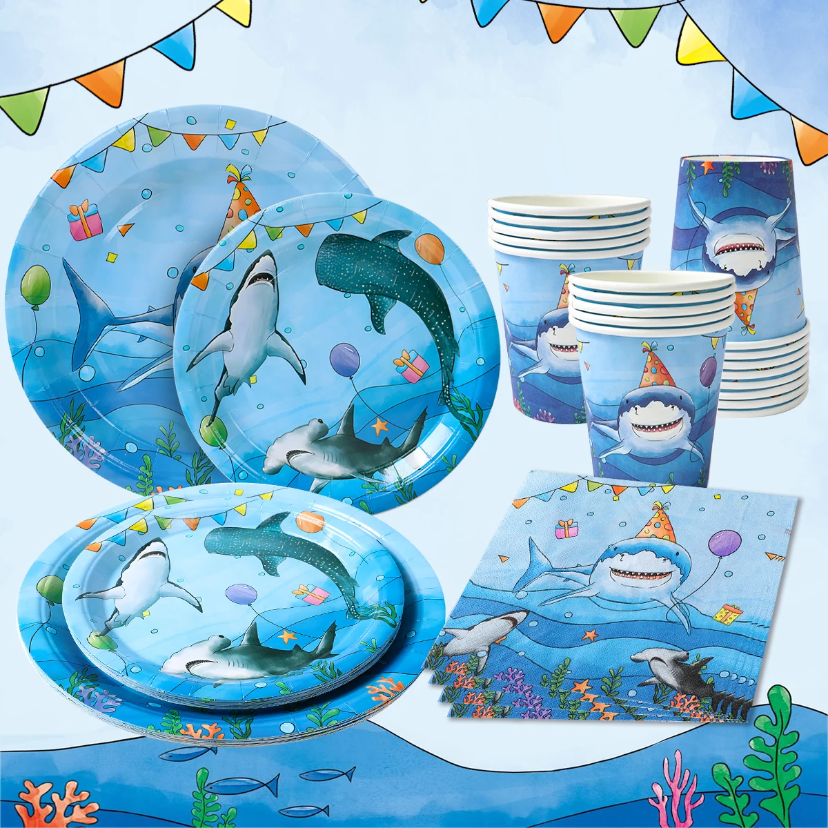 Ocean Animals Birthday Decorations Disposable Tablecloth Plates Cups Napkins Banner Under The Sea Party Decorations Baby Shower