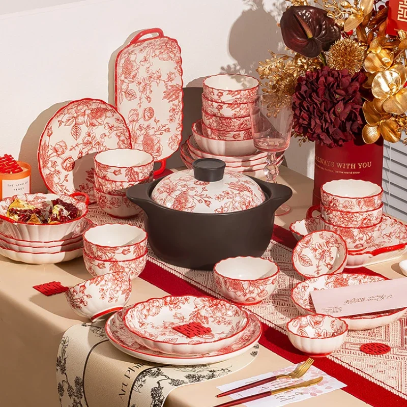 

Dishes set Household housewarming Wedding New Year's gift 2024 ceramic Underglaze color tableware