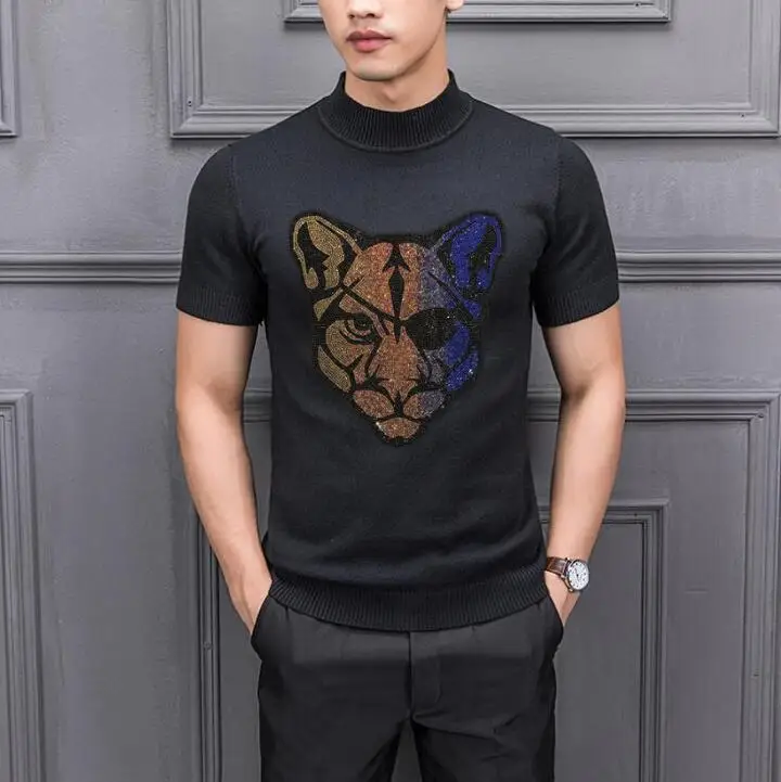 New Autumn winter slim fit pullover Rhinestones short sleeve short Korean tight sweater Drop shipping