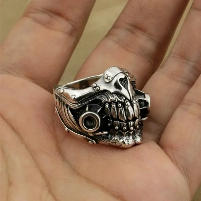 Fashion Vintage Hip Hop Punk Rock Mad Max Immortal Joe Mask Ring Luxury Hollow Out Silvery Rings For Men Jewelry