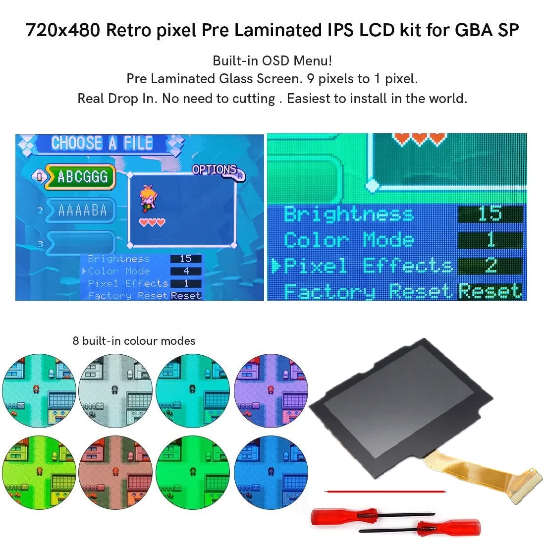 720x480 Pre-Laminated V5 High Backlight LCD Screen Mod+Solid Color Shell With No Any Image