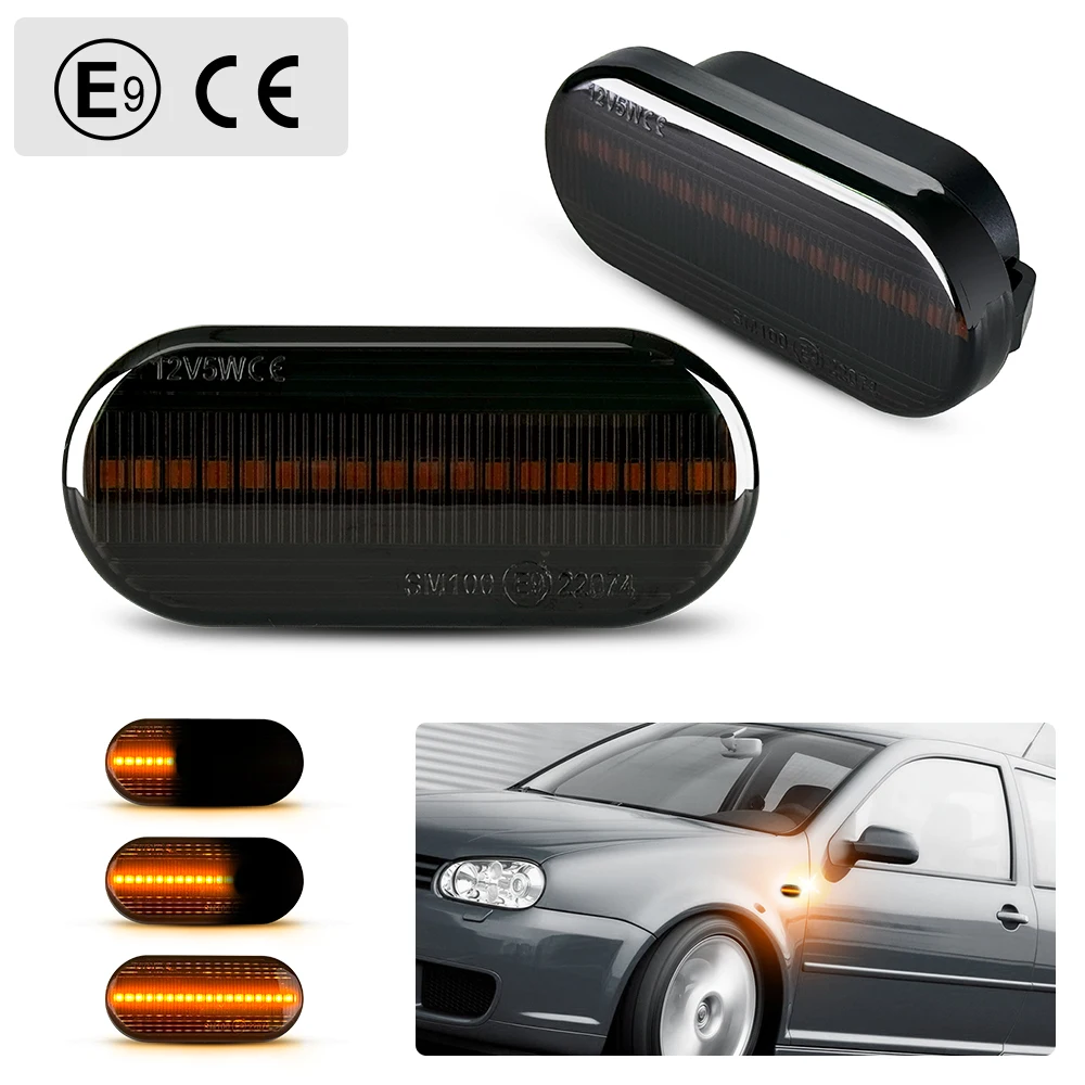 2pcs Smoked Lens LED Side Marker Lights for Volkswagen MK4 for Golf for Jetta for Bora B5/B5.5 for Passat for Beetle for GTI R32