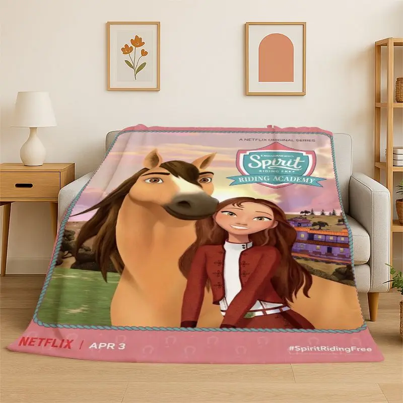 New Cartoon Spirit Riding Free Horses Flannel Throw Blanket,Warm Cozy Blanket for Bed,Sofa,Couch,Bedroom,Living Room,Office,Gift