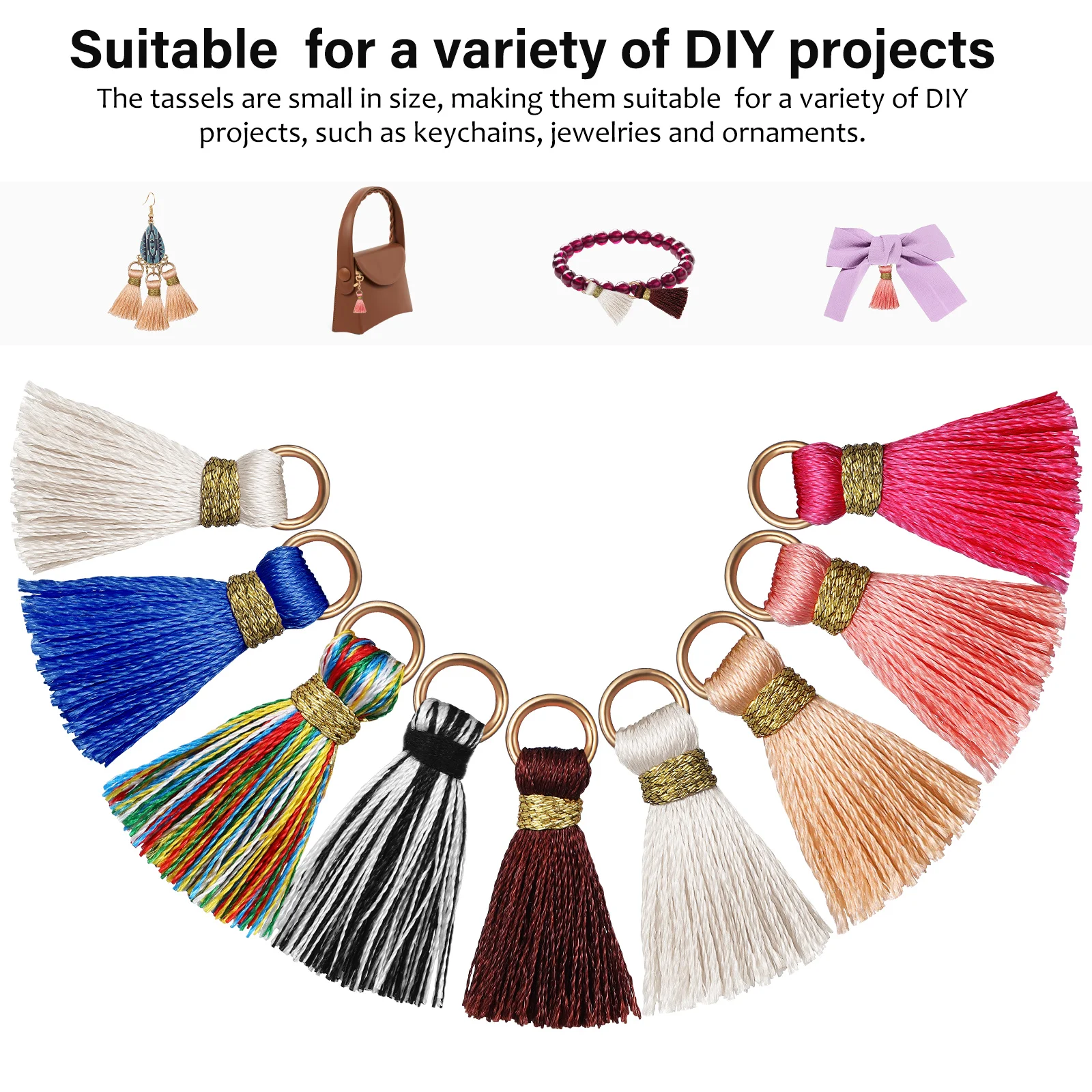 

50 Pcs Mini Tassels 2cm Mixed Color Rayon Fringe for Crafts Keychain Jewelry Making Decorations Charm Earrings Necklace Pendants