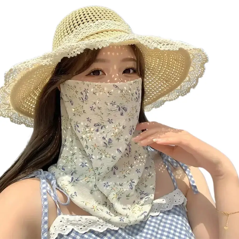 AliExpress NONE Floral Print UV Protection Neck Gaiter with Ear Loops, Lightweight Breathable Polyester Face Scarf for Outdoor Cycling Hiking