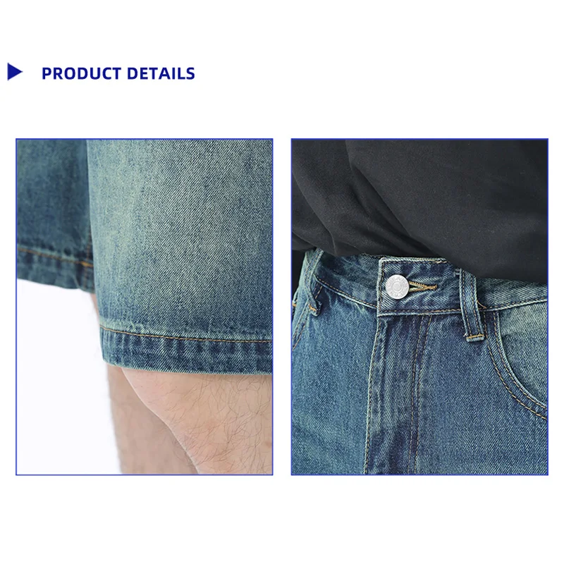 Men Designer Brand Casual Shorts Male Baggy Streetwear Knee Lenght Denim Short Pants Summer Fashion Daily Wide Leg Short Jeans