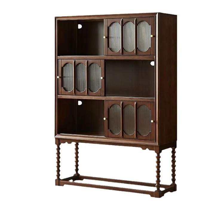 

American solid wood retro tall cabinet, living room wine cabinet, dining side cabinet, master medieval bookcase, display