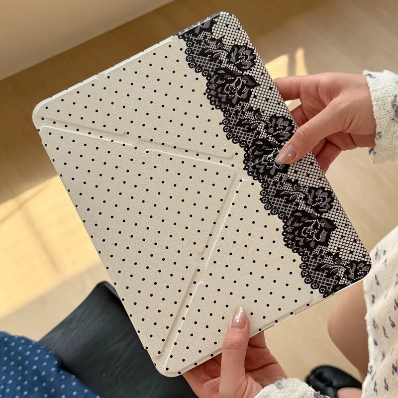 Black white Lace Polka Dot Tablet Case For iPad Pro Air M5 M4 M3 M2 18 20 21 22 2 1 11th A16 12.9