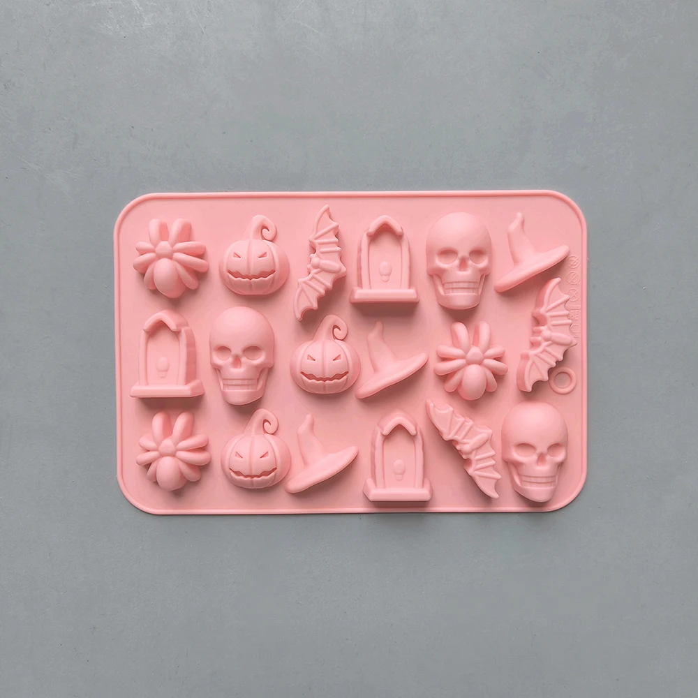 1/3pcs 18 Cavities Halloween Silicone Molds Ghost Pumpkin Bat Skull Witch Hat For DIY Halloween Chocolate Candy Baking Mold